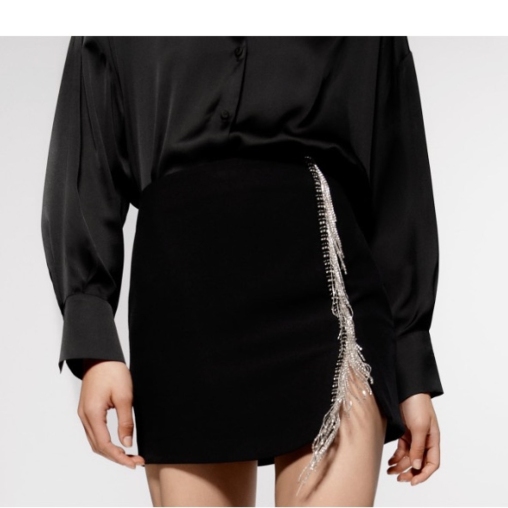Zara jewel fringed mini skirt 9878/191/800 size XS NWT